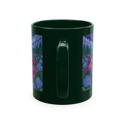 🦚🌸 The Lady & The Peacock On The Garden Steps Ceramic Mug – Art Deco Garden Elegance