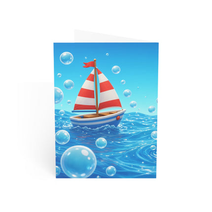 🦆⛵ The Little Duck’s Bubble Boat Greeting Card – Whimsical Animal Adventure