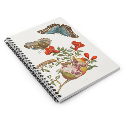 Blue Butterflies and Pomegranate Spiral Notebook - Ruled Line