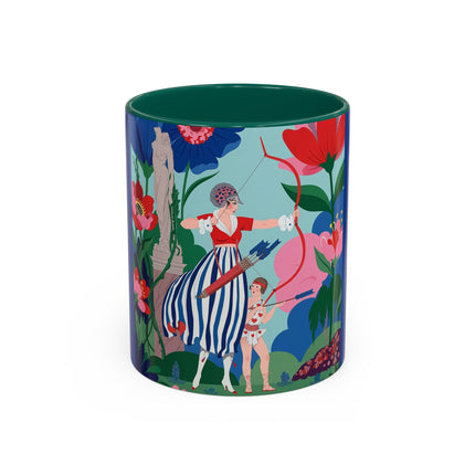 The Lady Of The Scarlet Bow Colorful Mugs – Art Deco Botanical Archer Elegance