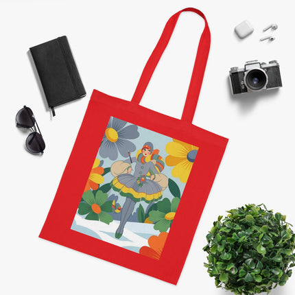 🌼❄️ The Winter Flower Wanderer Cotton Tote Bag – Colorful Winter Fantasy