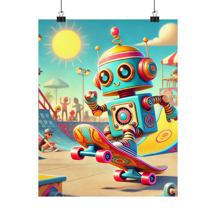 🛹🤖 The Skate Park Robot Matte Vertical Poster – Action, Energy & Retro Fun