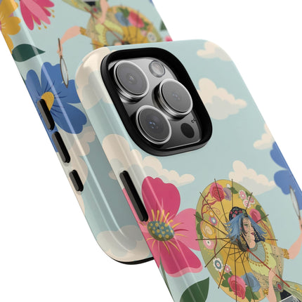 🌸🪞 The Floral Parasol Reflection Phone Case – Art Deco Garden Fantasy