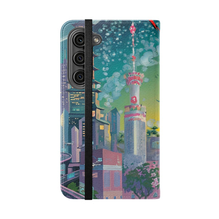 🦜⚡ Tech Plumes Flip Case – Neon Feathers & Futuristic Brilliance