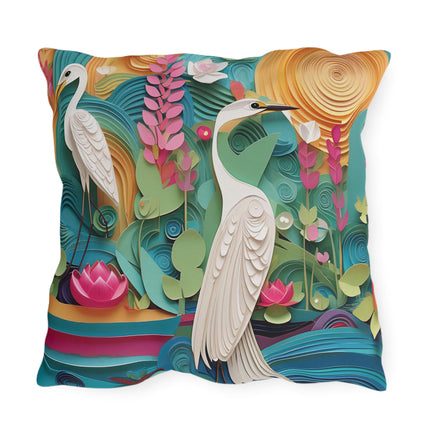 Elegant Egret Oasis Outdoor Pillows