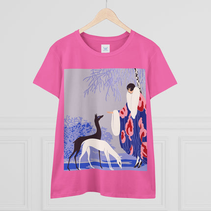 🦌🌸 The Lady Of The Graceful Deer Cotton Tee – Art Deco Garden Elegance
