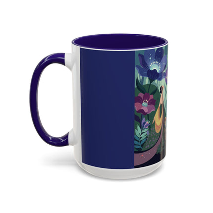 The Lady Of The Moonlit Fountain Colorful Mugs – Art Deco Botanical Serenity