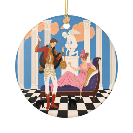 🐈🏛️ The Grand Salon Courtship Ceramic Ornament – Art Deco Neoclassical Romance