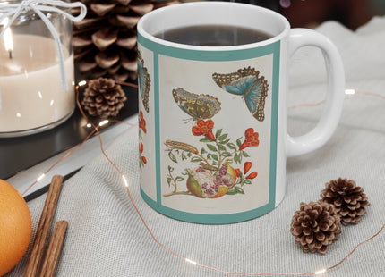 Blue Butterflies and Pomegranate by Maria Sibylla Merian Ceramic Mug 11oz