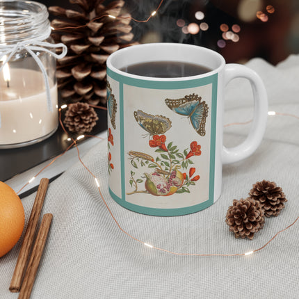 Blue Butterflies and Pomegranate by Maria Sibylla Merian Ceramic Mug 11oz