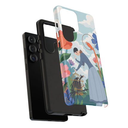🦜🌺 The Lady Of The Garden Aviary Phone Case – Art Deco Floral Whimsy
