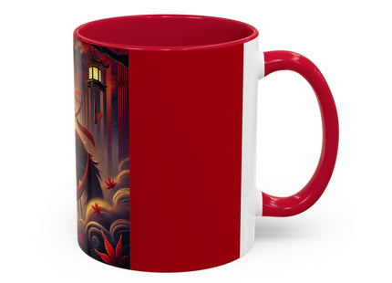 Regal Crimson Crane in the Autumn Mist Colorful Mugs (11oz, 15oz)