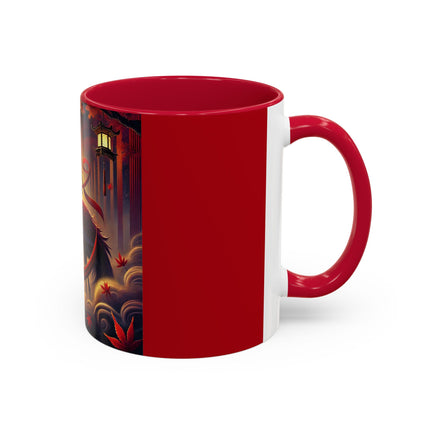 Regal Crimson Crane in the Autumn Mist Colorful Mugs (11oz, 15oz)