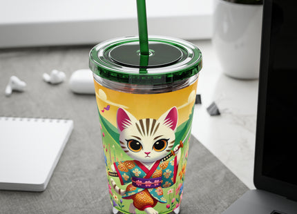 Samurai Kitten Sunsplash Tumbler with Straw, 16oz