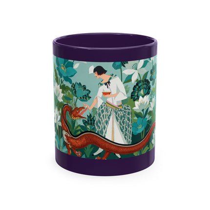 🐉🌿 The Lady & The Garden Dragon Ceramic Mug – Art Deco Botanical Whimsy
