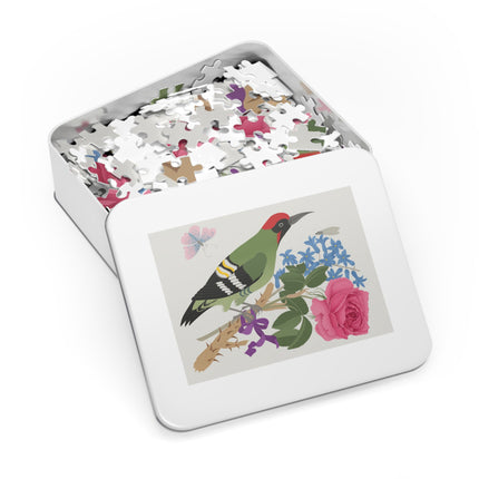 Woodpecker & Rose Jigsaw Puzzle with Tin
