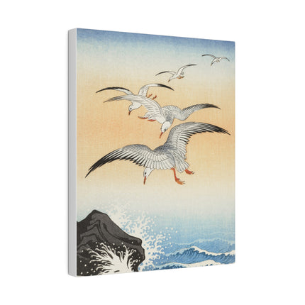 Five Seagulls Above Turbulent Sea by Ohara Koson – Japanese Seascape