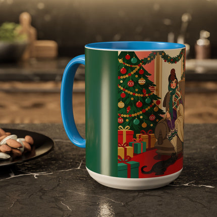 🖤🔥 The Lady Of The Christmas Hearth Colorful Mug – Art Deco Holiday Elegance