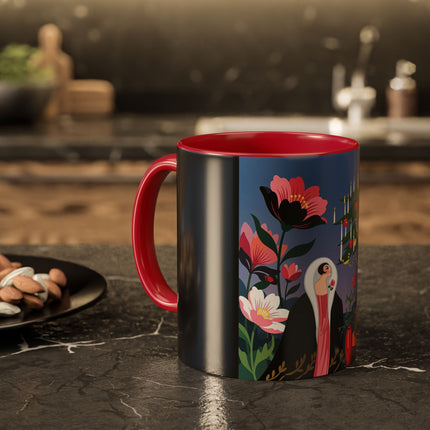 🌹🎄 The Lady Of The Candlelit Rose Tree Colorful Mug – Art Deco Christmas Garden