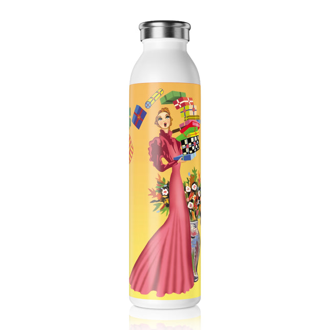 Elegant Holiday Woman with Gifts Slim Water Bottle