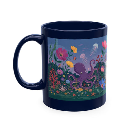 🐠🌸 The Lady Of The Underwater Flower Garden Ceramic Mug – Art Deco Aquatic Whimsy