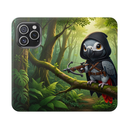 🪶🌲 The African Grey Sentinel Flip Case – Quiet Strength & Woodland Adventure
