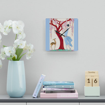 Woman, Fawn, and Red Tree by George Barbier Acrylic Wall Clock