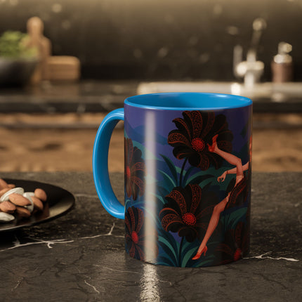 🖤🌺 The Midnight Floral Acrobat Colorful Mug – Art Deco Fashion Whimsy