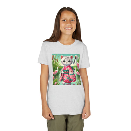 Geisha Kitten Strolls Among the Spoonbills Youth Short Sleeve Tee