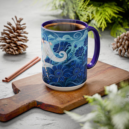 💙🌸 The Sapphire Wind Dancer Colorful Mug – Art Deco Floral Fantasy