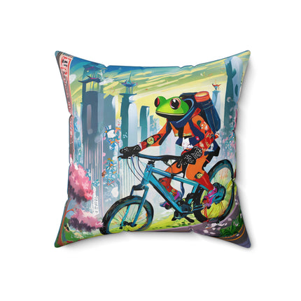 Cyberpunk Frog Spun Polyester Square Pillow