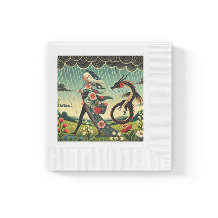 The Dragon Fairy’s Stride White Coined Napkins