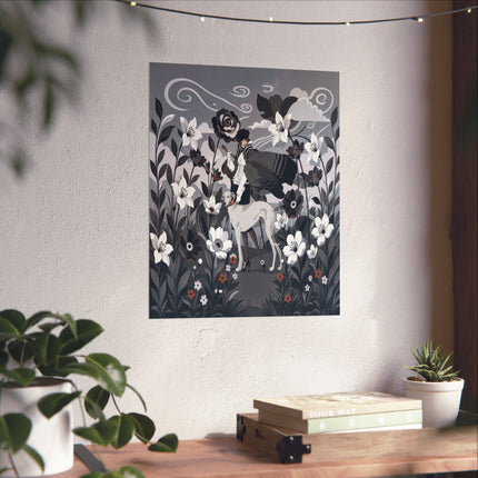 🖤🐕 The Lady Of The Midnight Hound Matte Vertical Poster – Art Deco Fashion Whimsy