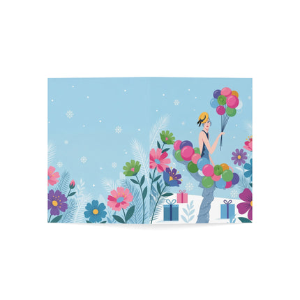 🎈❄️ The Lady Of The Winter Balloons Greeting Card – Art Deco Holiday Whimsy
