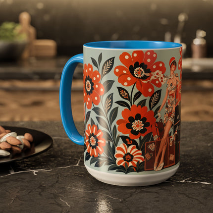 🧳🌼 The Grand Floral Voyage Colorful Mug – Art Deco Travel Elegance