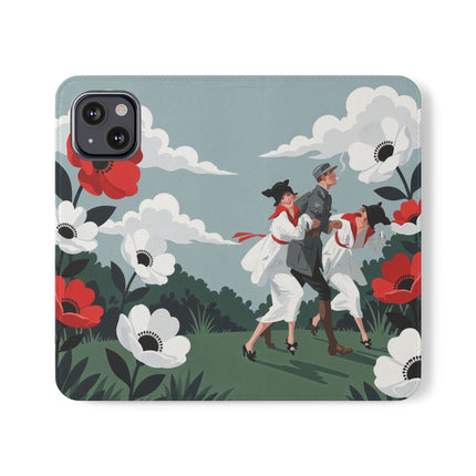🌺🎩 The Ladies Of The Scarlet Garden Flip Case – Art Deco Floral Adventure