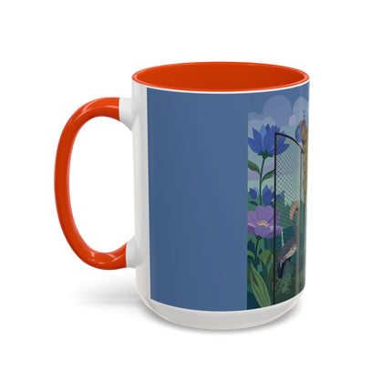 The Lady And The Enchanted Heron Colorful Mugs – Art Deco Botanical Elegance