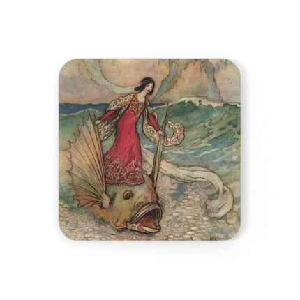 Rita Rides on the Dolphin by Warwick Goble Cork Back Coaster