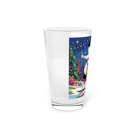 🌙🎿 The Moonlit Christmas Skier Pint Glass – Whimsical Holiday Fantasy