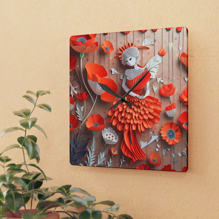 Poppy Fairy Acrylic Wall Clock, Round and Square