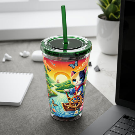Sailor Kitten’s River Adventure Sunsplash Tumbler with Straw, 16oz