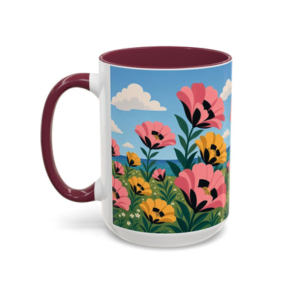 🌸⛵ The Seaside Blossom Promenade Colorful Mug – Art Deco Coastal Elegance