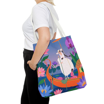 🪷🛶 The Lady Of The Lotus Garden Gondola Tote Bag – Art Deco Floral Adventure