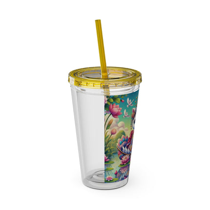 Geisha Kitten’s River Voyage Sunsplash Tumbler with Straw, 16oz