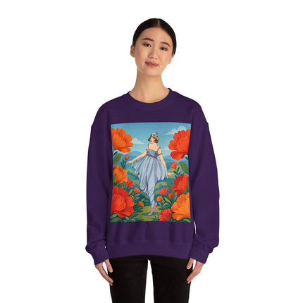 🌺🩵 The Poppy Hill Promenade Crewneck Sweatshirt – Art Deco Fashion Whimsy