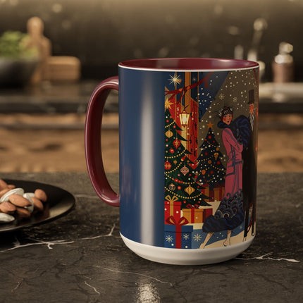 🎩🎄 Christmas Eve Promenade Colorful Mug – Art Deco Holiday Elegance