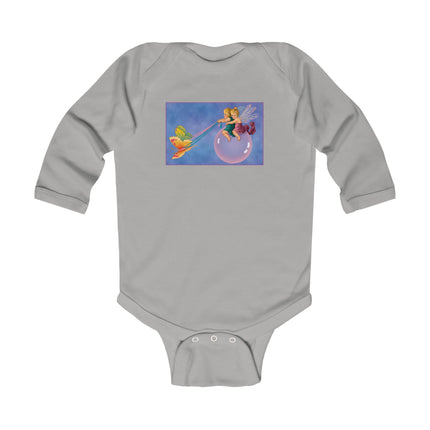Flight of the Fairies Baby Long Sleeve Bodysuit – Whimsical Bubble Ride & Butterfly Magic