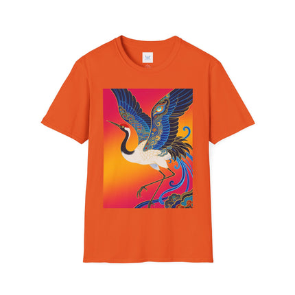 🪽🌅 The Celestial Crane Softstyle T-Shirt – Art Deco Wings Of Elegance