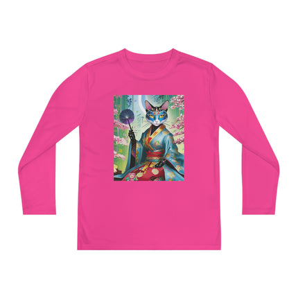 Cyberpunk Geisha Youth Long Sleeve Competitor Tee – Neon Elegance & Futuristic Fantasy