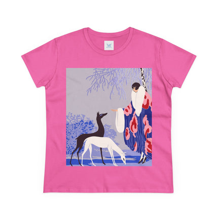 🦌🌸 The Lady Of The Graceful Deer Cotton Tee – Art Deco Garden Elegance